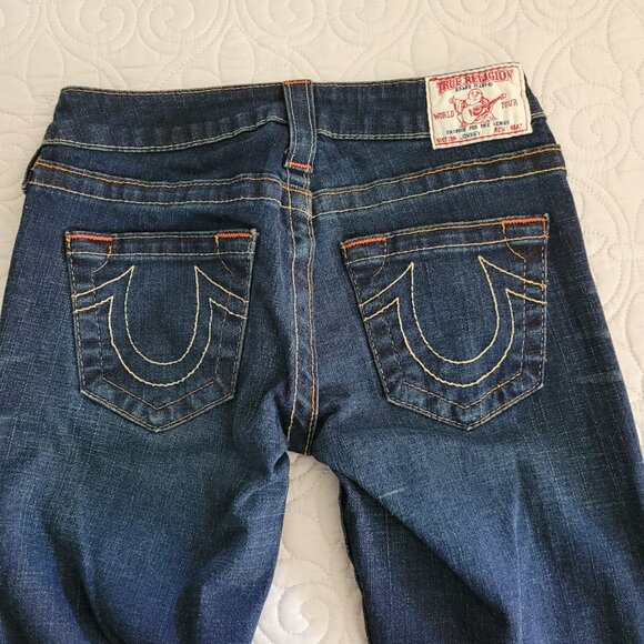 TRUE RELIGION Brand Dark Wash Faded Leg Jeans - Picture 4 of 5
